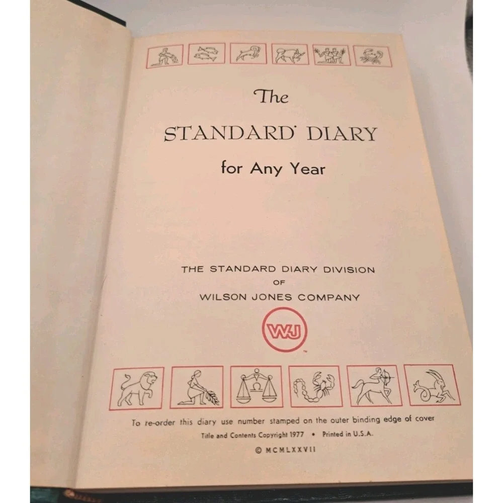 Vintage Wilson Jones Standard Diary Daily Reminder U387 Green Hardcover 1977 USA